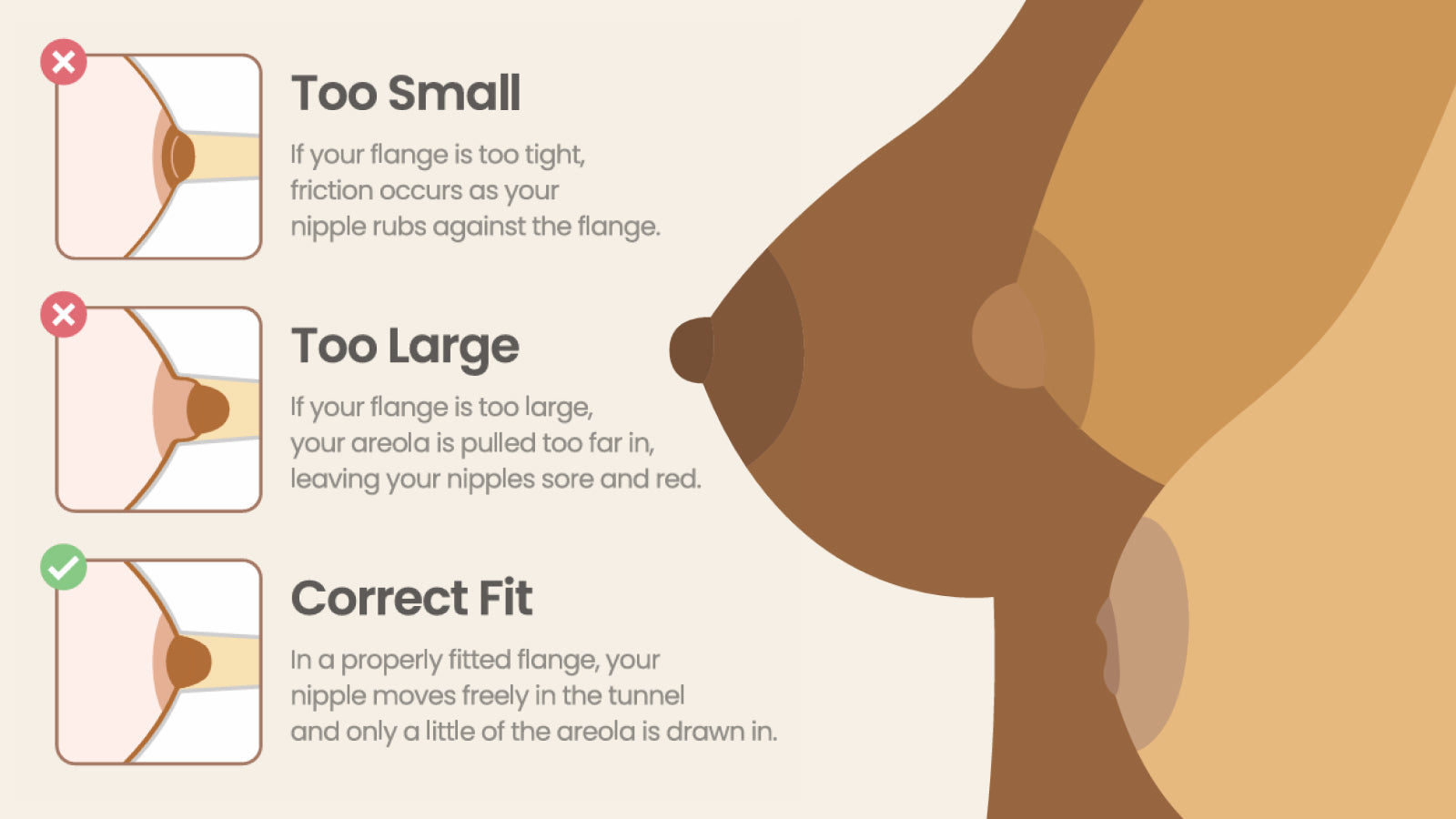 How to choose the correct flange size for the nipple to pump milk without pain or discomfort