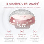 Three modes and twelve suction levels of hospital-grade suction with the solyymoms breast pump. Includes a stimulation mode to start milk flow and letdown, an expression mode to express milk and improve flow and the depth mode to empty the breasts fully