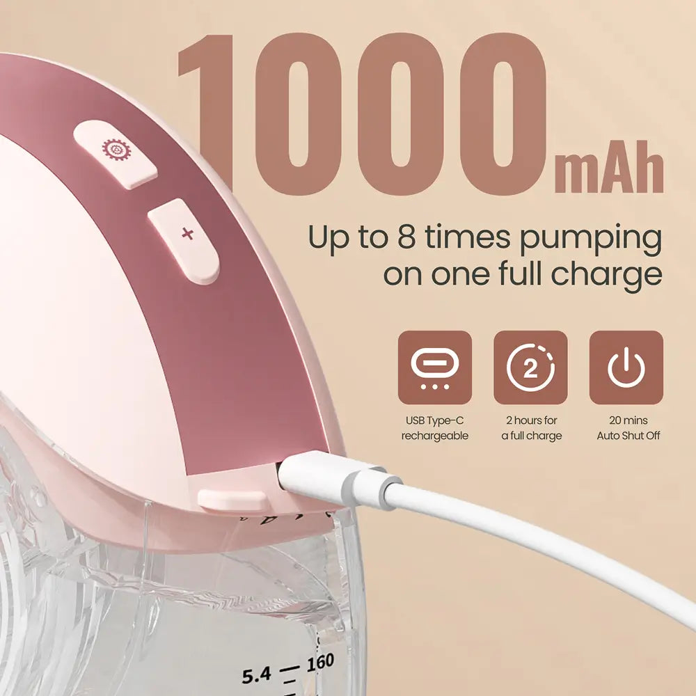 a long battery life allowing the mother to pump six to eight times a day on one full charge