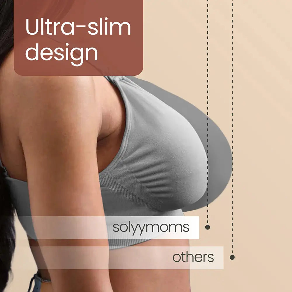 side view comparison showing how slim the solyymoms air 1 wearable breast pump is compared to the other breast pumps available in the market